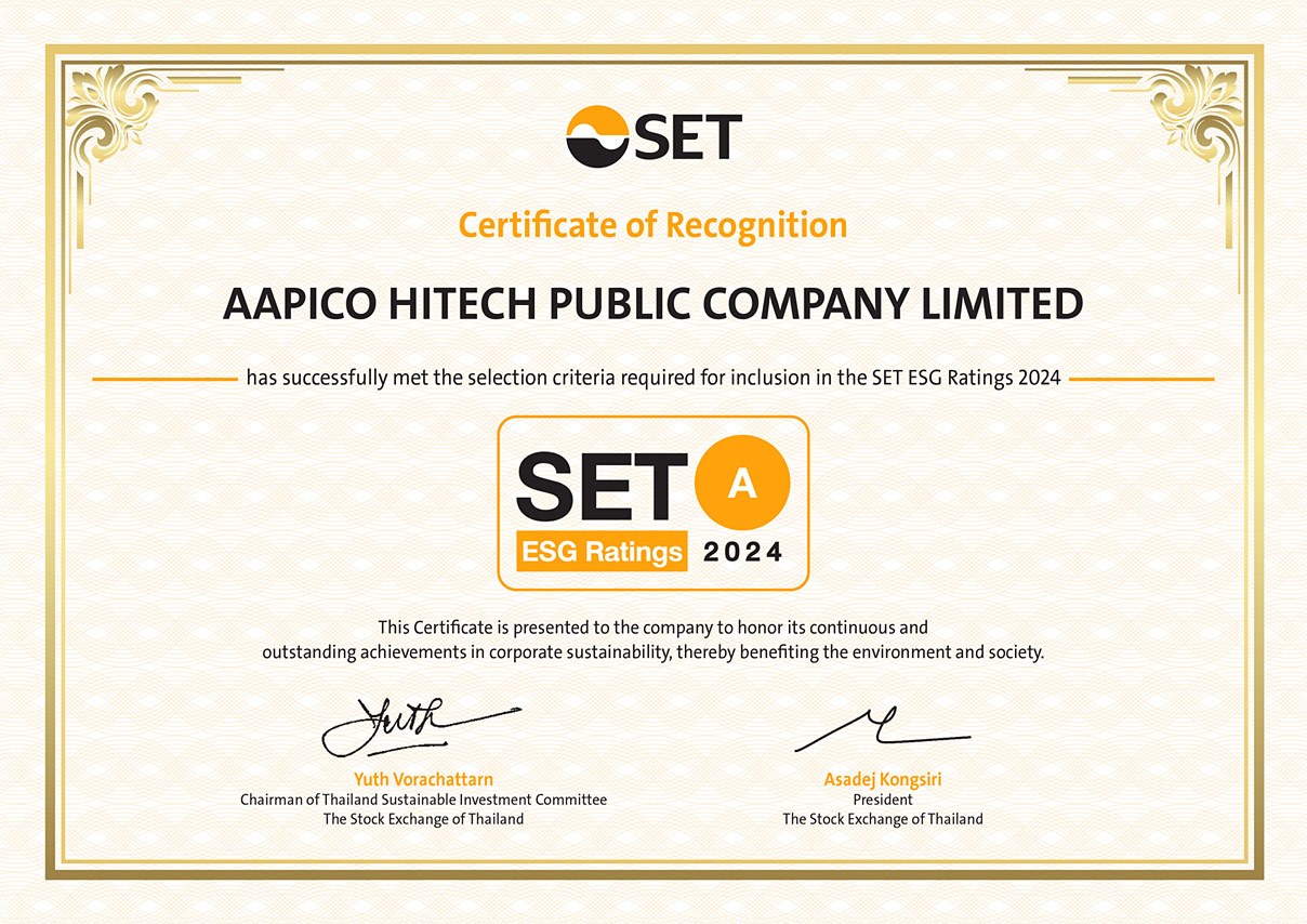 AAPICO Hitech receives “A” Rating in SET ESG Ratings 2024